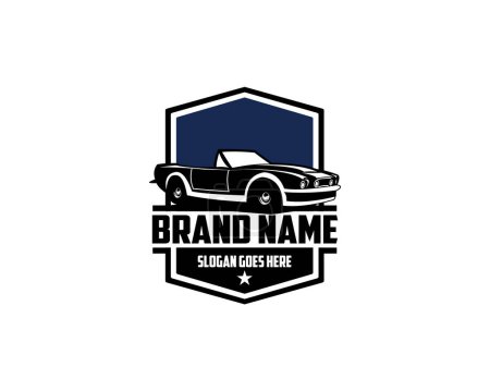 1955 aston martin db24 limousine retro logo. Am besten für Abzeichen, Embleme, Symbole und die Automobilindustrie. isolierte blaue Hintergrundansicht von der Seite.