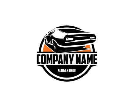 Illustration for Classic vintage 1973 xb GT Ford falcon transportation vector art logo isolated on white background seen from behind. Best for the trucking company industry. - Royalty Free Image