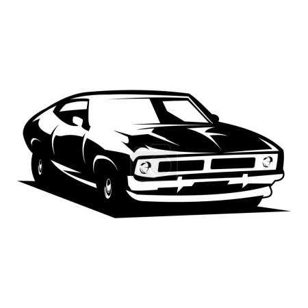 Téléchargez les illustrations : 1973 xb GT Ford falcon voiture silhouette vectorielle illustration. vue isolée de fond blanc de côté. Idéal pour l'industrie automobile, logo, badge, emblème, icône, conception d'autocollants, conception de t-shirts - en licence libre de droit