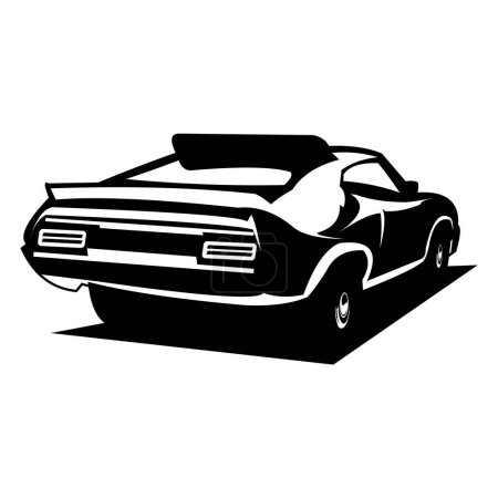 Illustration for Vector illustration of classic car silhouette 1973 Ford eagle GT isolated on white background seen from behind. Best for badge, emblem, icon, sticker design. available ep 10. - Royalty Free Image