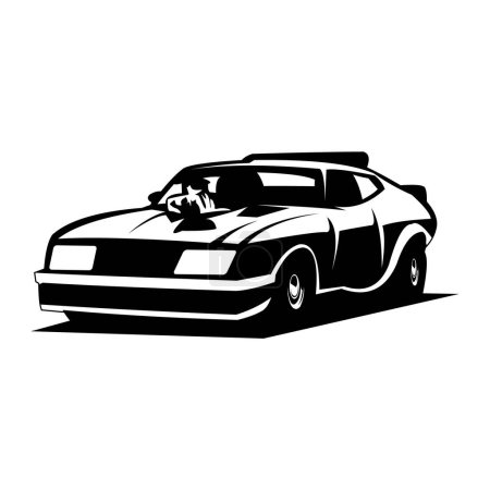 Illustration for Vector graphic illustration of isolated black and white 1973 Ford eagle GT car front view - Royalty Free Image