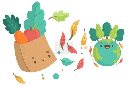 Zero waste, recycle, eco friendly tools, environment protection. Flat cartoon colorful vector illustration.