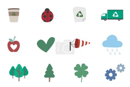 Ilustración de Ecology icon set. eco friendly, ecology, green technology and environment symbols. isolated vector images in flat style - Imagen libre de derechos