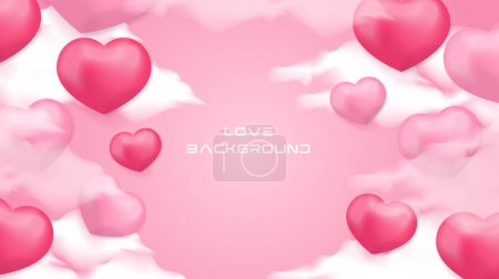 realistic pink love balloons and clouds background
