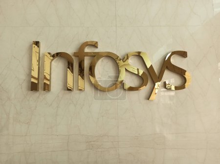 A Closeup view of Infosys Logo at their Office in Bangalore, India. Infosys is an Indian IT firm at it's shares listed in NSE , BSE and Nasdaq Index