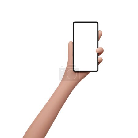 Téléchargez les photos : Appareil de prise de main vectorielle 3D téléphone mobile. Smartphone avec écran pour la maquette, vitrine d'affichage scène minimale. Vecteur réaliste Illustration isolée sur fond blanc - en image libre de droit