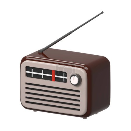 Téléchargez les photos : 3d realistic brown old retro vintage radio tuner receiver icon. National World Radio Day. Cartoon style vector illustration isolated on white background - en image libre de droit