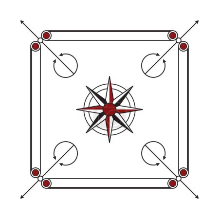 Téléchargez les photos : Carom or carrom indian board game. Black and red pattern. Vector illustration isolated on white background - en image libre de droit