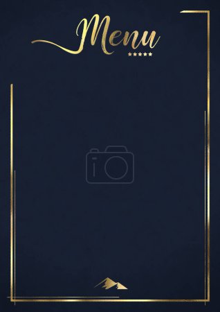 Foto de Blue Luxury Restaurant Menú fondo ante con líneas de oro en relieve y emblema de montaña Deluxe - Imagen libre de derechos