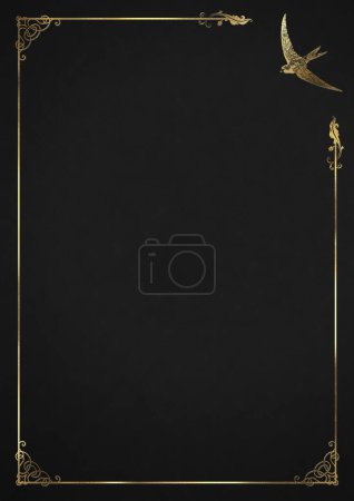 Black Letterhead with Swallow and Ornaments Embossed Gold