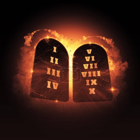 Photo for The 10 Ten Commandments of GOD with Fire Background (3D Illustration) - Royalty Free Image