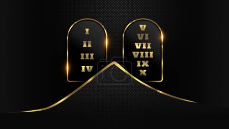Photo for 10 Ten Commandments of GOD written on Tablets of Stone given to Moses in Mount Sinai Illustration with Golden Effects - Royalty Free Image