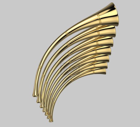 Téléchargez les photos : 7 Sept trompettes Avent doré Avertissement de la révélation biblique Corne Illustration 3D - en image libre de droit