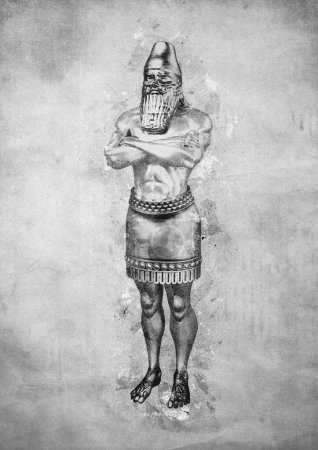 Statue de rêve du roi Nabuchodonosor (prophéties de Daniel) Illustration de design antique noir et blanc