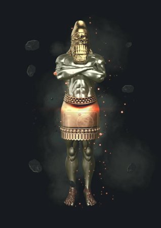 Estatua del sueño del rey Nabucodonosor con piedras (Profecías de Daniel) Ilustración 3D