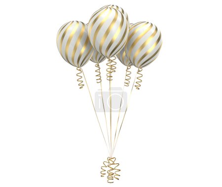 Luxury White and Golden Stripes Balloons for Party Decoration with White Background 3D Illustration