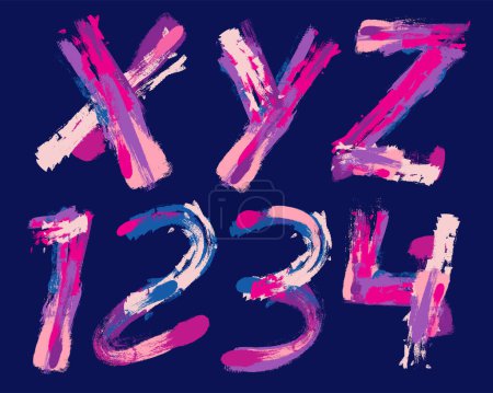 Illustration for Colorful Crayon or Brush stroke font design - X, Y, Z, 1, 2, 3, 4 - Royalty Free Image