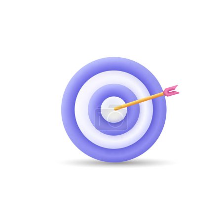 Illustration for Dart arrow hit the center of target. Business finance target, goal of success, target achievement concept. 3d vector icon. Cartoon minimal style. - Royalty Free Image