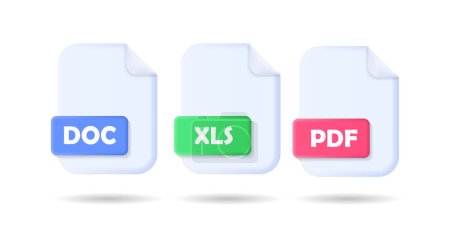 Ilustración de Doc, Xls, Pdf gran diseño para cualquier propósito. Set para diseño de papel. 3d icono de negocio conjunto. Archivo de ilustración vectorial - Imagen libre de derechos