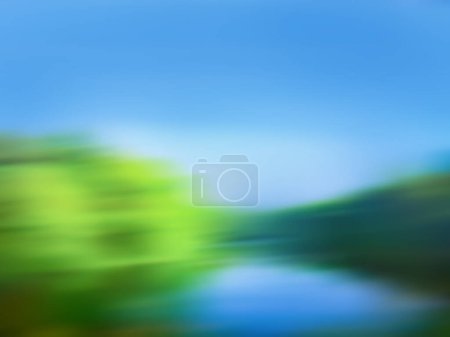 Foto de Hermoso sol colorido cerca de vastas colinas mucho tiempo exposición movimiento borroso. Fondo rápido movimiento rápido verde colinas paisaje - Imagen libre de derechos