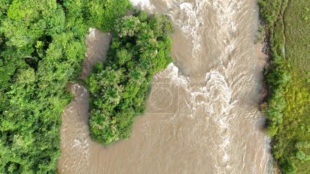 Foto de Imagen aérea del río apore con agua marrón y bosque ribereño durante el día - Imagen libre de derechos