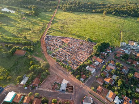 Itaja, Goias, Brazil - 04 29 2024: aerial image of the municipal cemetery of itaja goias