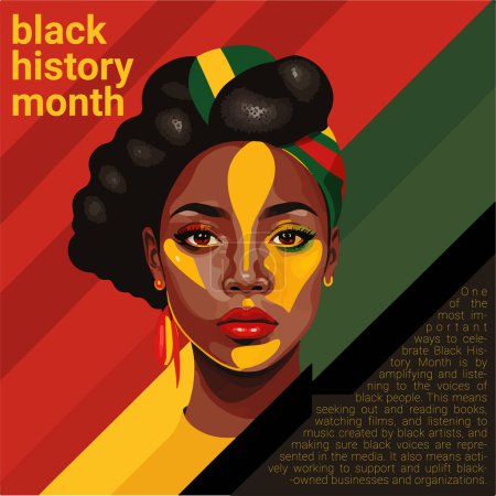 Ilustración de Poster template for social media illustrating black history month in pan african colors 3d modeling face later vectorized - Imagen libre de derechos