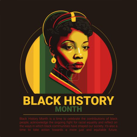 Illustration for Poster template for social media illustrating black history month in pan african colors 3d modeling face later vectorized - Royalty Free Image
