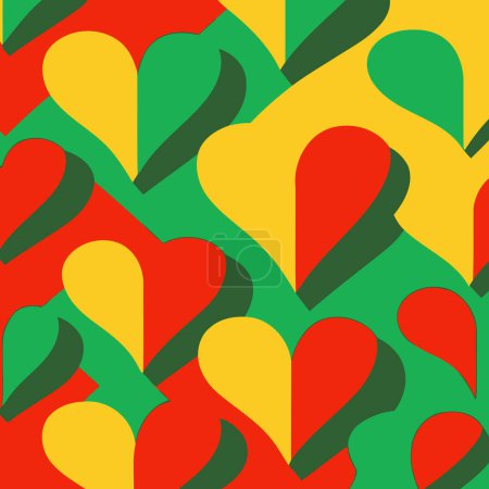 Illustration for Pattern for background or wallpaper containing hearts in yellow red green colors pan african colors minimalist style - Royalty Free Image