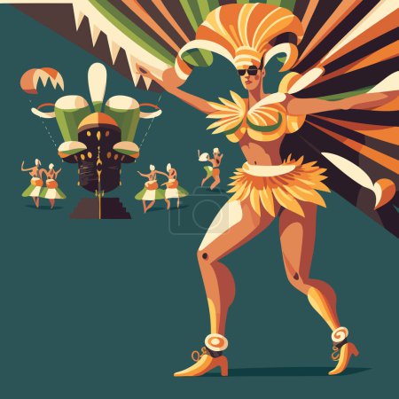 Illustration for Illustration of a costumed fictional character representing a fictional samba school at the Brazilian carnival - Royalty Free Image