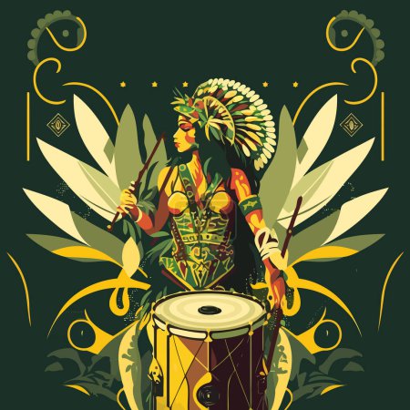 Illustration for Illustration of a costumed fictional character representing a fictional samba school at the Brazilian carnival - Royalty Free Image