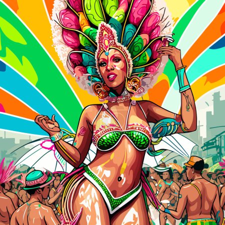 Téléchargez les illustrations : Illustration of a costumed fictional character representing a fictional samba school at the Brazilian carnival - en licence libre de droit