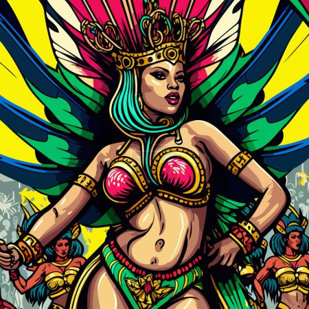 Téléchargez les illustrations : Illustration of a costumed fictional character representing a fictional samba school at the Brazilian carnival - en licence libre de droit