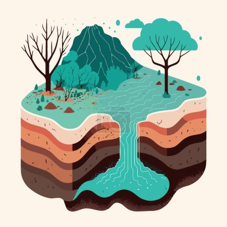 Illustration for Illustration of nature displaying aquifer water made to illustrate world water day - Royalty Free Image