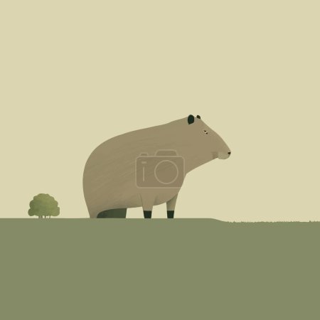 Téléchargez les illustrations : Minimalist illustration of capybara mammal animal silhouette sitting on the ground - en licence libre de droit