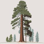 Illustration of an adult giant sequoia tree in a redwood forest