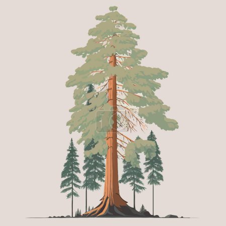 Illustration for Illustration of an adult giant sequoia tree in a redwood forest - Royalty Free Image