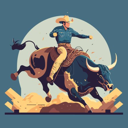 Ilustración de A bull rider holds tight as the bull bucks beneath him - Imagen libre de derechos