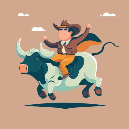 Ilustración de A bull rider holds tight as the bull bucks beneath him - Imagen libre de derechos