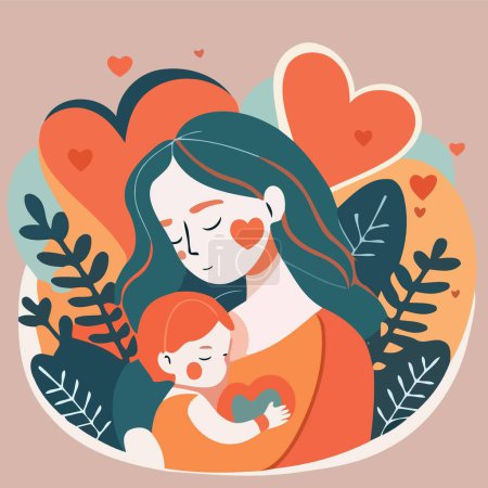 Téléchargez les photos : Femme adulte tenant son bébé fils avec amour pour illustrer la fête des mères ou la maternité illustration vectorielle minimaliste - en image libre de droit
