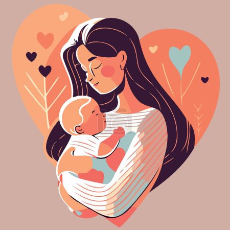 Téléchargez les photos : Femme adulte tenant son bébé fils avec amour pour illustrer la fête des mères ou la maternité illustration vectorielle minimaliste - en image libre de droit