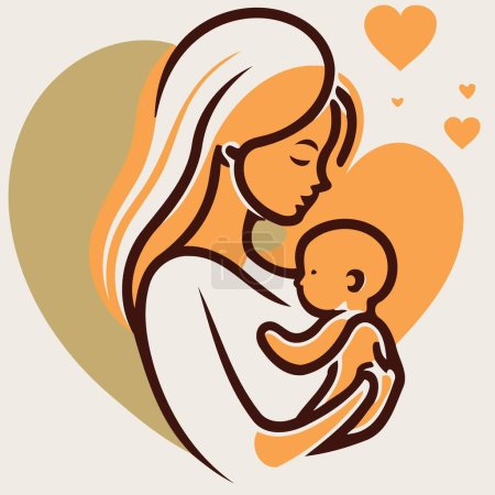 Illustration pour Femme adulte tenant son bébé fils avec amour pour illustrer la fête des mères ou la maternité illustration vectorielle minimaliste - image libre de droit