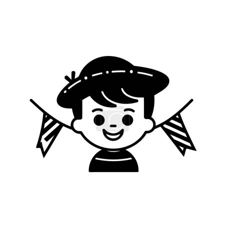 Illustration for Kid boy wearing hat for festa junina or st john day brazilian festivity minimalist vector illustration - Royalty Free Image