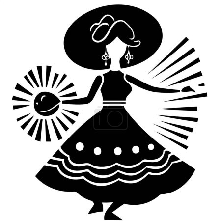Illustration for Woman in hat and dress at festa junina minimalist vector illustration - Royalty Free Image