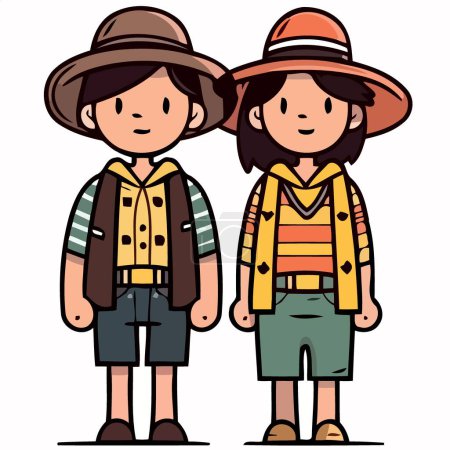 Illustration for Two kids at festa junina minimalist vector illustration - Royalty Free Image
