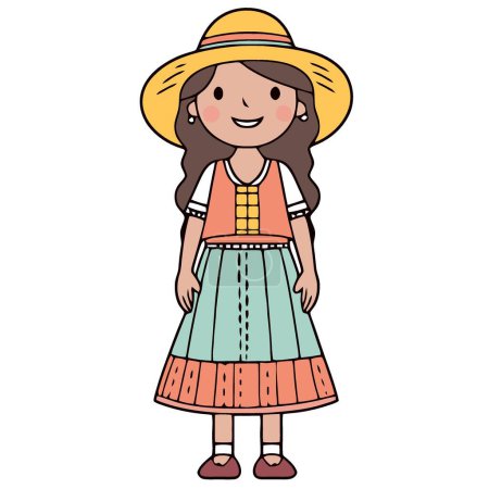 Illustration for Young girl at festa junina minimalist vector illustration - Royalty Free Image