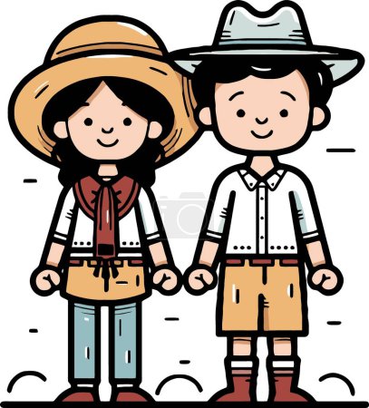 Illustration for Two kids at festa junina minimalist vector illustration - Royalty Free Image