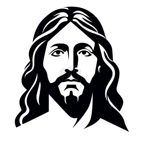 Téléchargez les illustrations : Figure religieuse chrétienne Jésus Christ noir et blanc illustration vectorielle minimaliste - en licence libre de droit