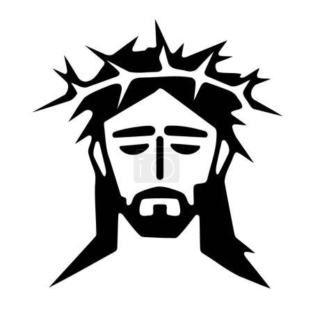 Illustration for Christian religious figure jesus christ with crown of thorns black and white minimalist vector illustration - Royalty Free Image