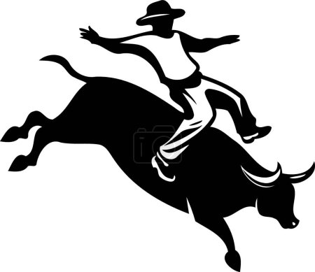 vaquero hombre montar un toro en un toro de rodeo montar silueta en blanco y negro minimalista vector ilustración